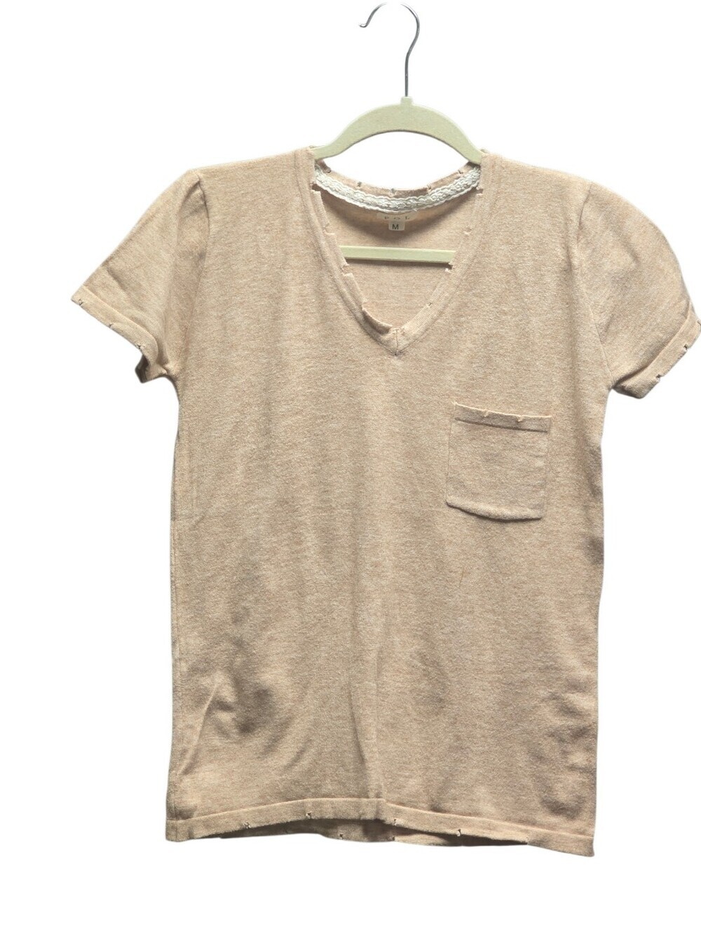 POL V-neck Short Sleeve Slub Style Distressed Lightweight Sweater Sz.M